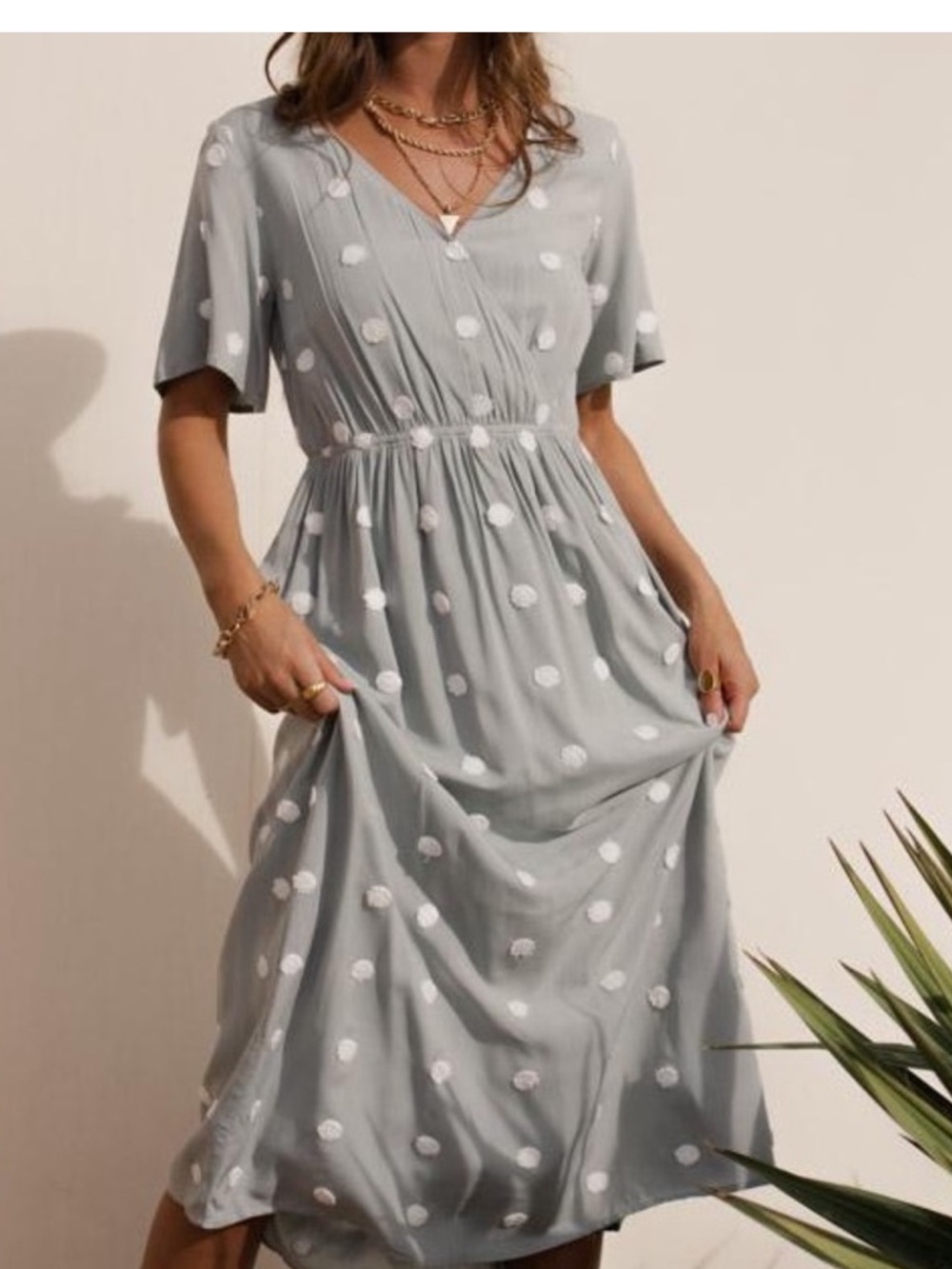 Bohme Sage Green Polka Dot Maxi Dress size L
